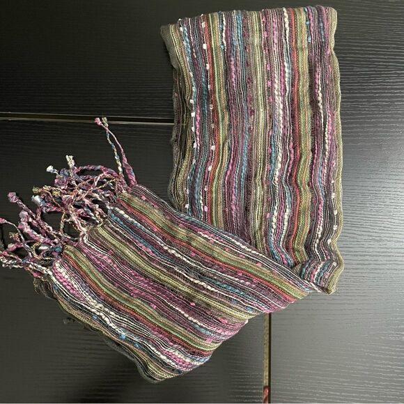 Multi-Color Scarf, Cotton, Rayon, Model & Metallic Blend with Tassels - Picture 3 of 14